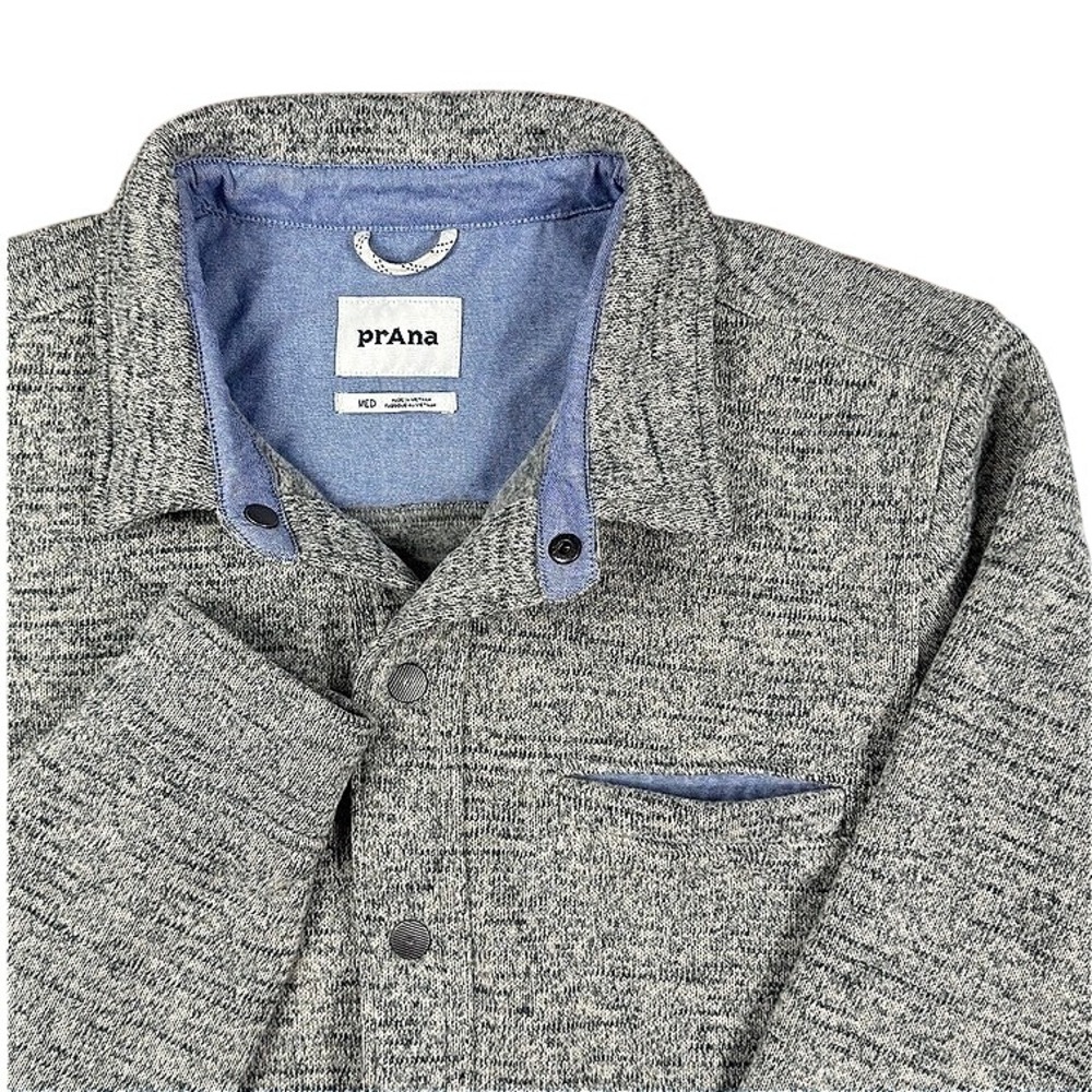 Prana Mens Medium Gray Marled Knit Snap Front Shirt Jacket Shacket Layering